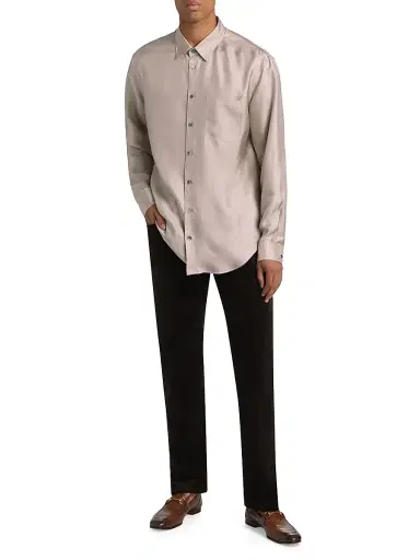 Giorgio Armani Men's Mr. Armani Long-Sleeve Silk Shirt - Tan - Size 46 | Thumbnail 2