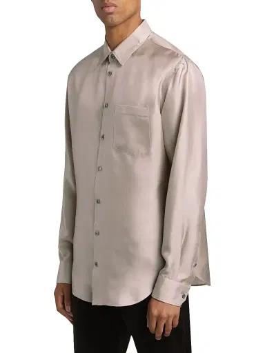 Giorgio Armani Men's Mr. Armani Long-Sleeve Silk Shirt - Tan - Size 46 | Thumbnail 4