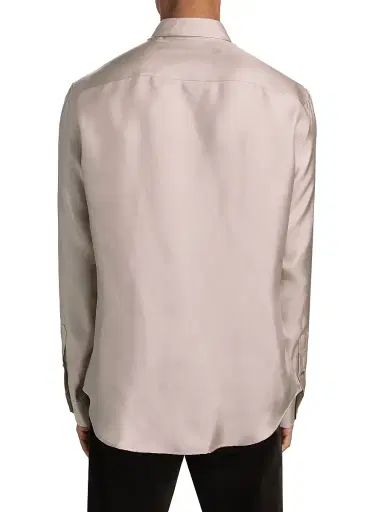 Giorgio Armani Men's Mr. Armani Long-Sleeve Silk Shirt - Tan - Size 46 | Thumbnail 5