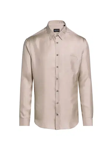 Giorgio Armani Men's Mr. Armani Long-Sleeve Silk Shirt - Tan - Size 46 | Thumbnail 1