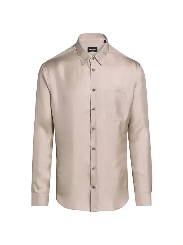 Giorgio Armani Men's Mr. Armani Long-Sleeve Silk Shirt - Tan