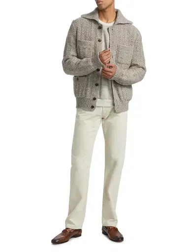 Giorgio Armani Men's Knit Button-Front Jacket Cardigan - Tan - Size 42 | Thumbnail 2