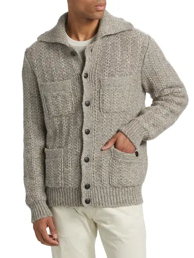 Giorgio Armani Men's Knit Button-Front Jacket Cardigan - Tan - Size 42 | Thumbnail 3