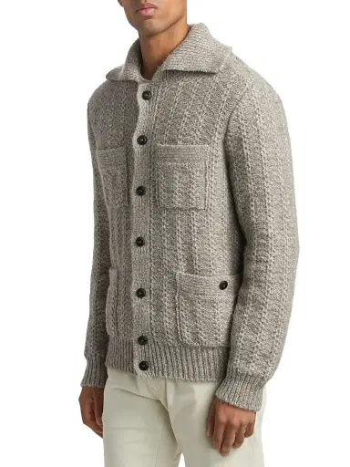 Giorgio Armani Men's Knit Button-Front Jacket Cardigan - Tan - Size 42 | Thumbnail 4