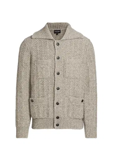 Giorgio Armani Men's Knit Button-Front Jacket Cardigan - Tan - Size 42 | Thumbnail 1