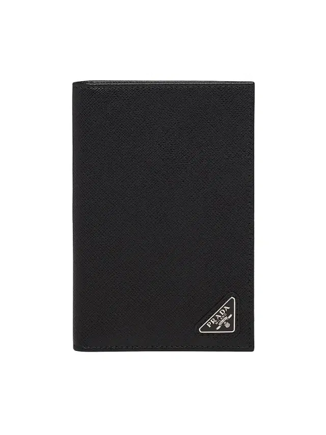 Men's Saffiano Leather Passport Holder - Black