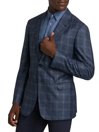 Giorgio Armani Men's Windowpane Plaid Wool Jacket - Navy Tan - Size 40 | Thumbnail 4 Giorgio Armani Men's Windowpane Plaid Wool Jacket - Navy Tan - Size 40 | Thumbnail 4
