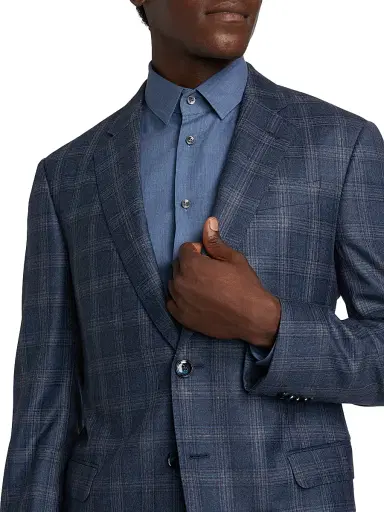 Giorgio Armani Men's Windowpane Plaid Wool Jacket - Navy Tan - Size 40 | Thumbnail 6 Giorgio Armani Men's Windowpane Plaid Wool Jacket - Navy Tan - Size 40 | Thumbnail 6