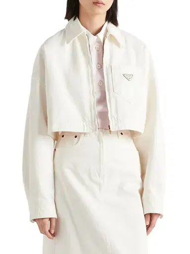 Prada Women's Denim Blouson Jacket - White - Size 12 | Thumbnail 2 Prada Women's Denim Blouson Jacket - White - Size 12 | Thumbnail 2
