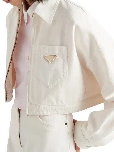 Prada Women's Denim Blouson Jacket - White - Size 12 | Thumbnail 5 Prada Women's Denim Blouson Jacket - White - Size 12 | Thumbnail 5