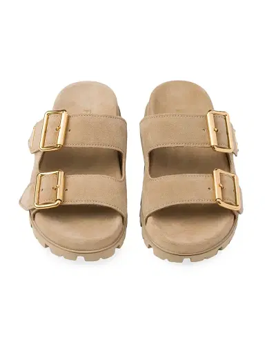 Prada Women's Suede Strap Slides - Beige Khaki | Thumbnail 2 Prada Women's Suede Strap Slides - Beige Khaki | Thumbnail 2