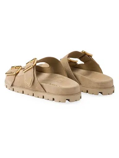 Prada Women's Suede Strap Slides - Beige Khaki | Thumbnail 3 Prada Women's Suede Strap Slides - Beige Khaki | Thumbnail 3