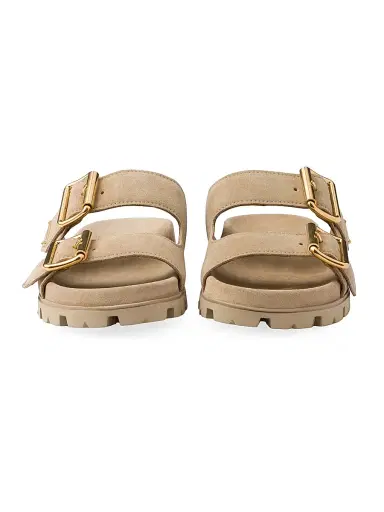 Prada Women's Suede Strap Slides - Beige Khaki | Thumbnail 4 Prada Women's Suede Strap Slides - Beige Khaki | Thumbnail 4