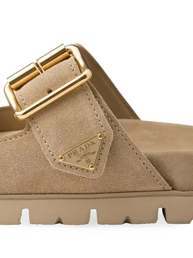 Prada Women's Suede Strap Slides - Beige Khaki | Thumbnail 5 Prada Women's Suede Strap Slides - Beige Khaki | Thumbnail 5
