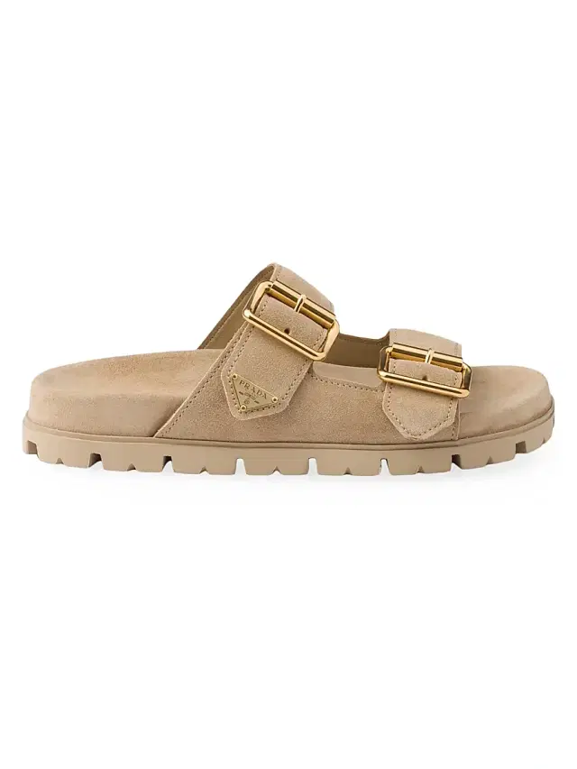 Women's Suede Strap Slides - Beige Khaki