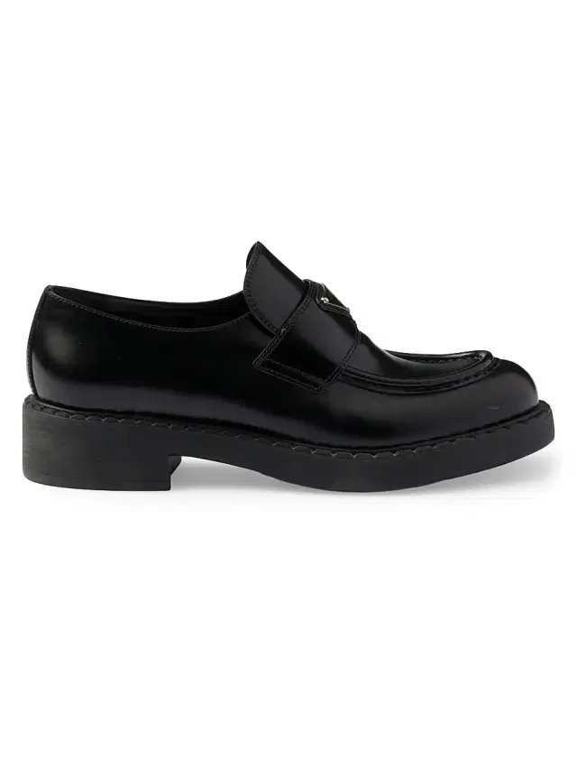 Prada Women's Chocolate Brushed Leather Loafers - Black