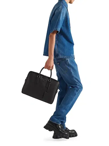 Prada Men's Saffiano Leather Briefcase - Black 0 | Thumbnail 2 Prada Men's Saffiano Leather Briefcase - Black 0 | Thumbnail 2