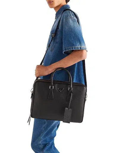 Prada Men's Saffiano Leather Briefcase - Black 0 | Thumbnail 7 Prada Men's Saffiano Leather Briefcase - Black 0 | Thumbnail 7