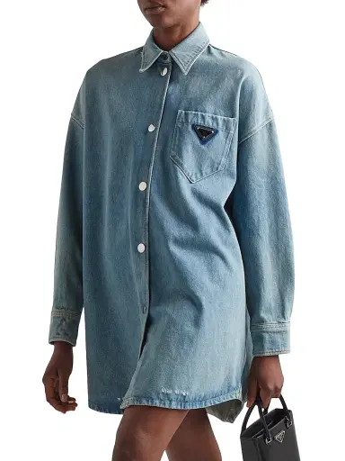 Prada Women's Oversized Denim Shirt - Blue - Size 8 | Thumbnail 2 Prada Women's Oversized Denim Shirt - Blue - Size 8 | Thumbnail 2