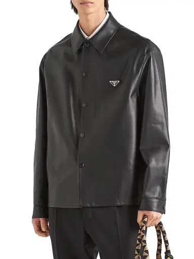 Prada Men's Nappa Leather Shirt - Black | Thumbnail 2 Prada Men's Nappa Leather Shirt - Black | Thumbnail 2