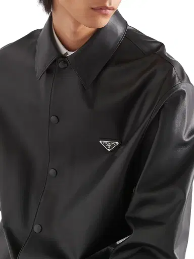 Prada Men's Nappa Leather Shirt - Black | Thumbnail 4 Prada Men's Nappa Leather Shirt - Black | Thumbnail 4