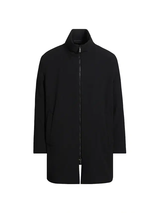 Men's Long Wool Zip-Up Jacket - Navy
