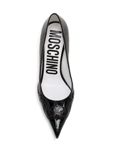 MOSCHINO Women's Question Stitching 100MM Leather Pumps - Black - Size 10.5 | Thumbnail 5