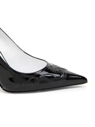 MOSCHINO Women's Question Stitching 100MM Leather Pumps - Black - Size 10.5 | Thumbnail 6