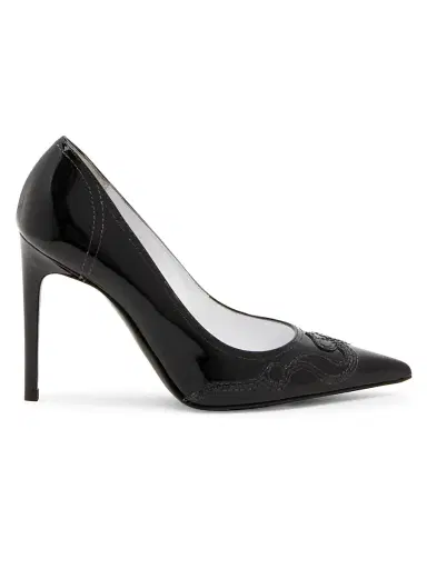 MOSCHINO Women's Question Stitching 100MM Leather Pumps - Black - Size 10.5 | Thumbnail 1