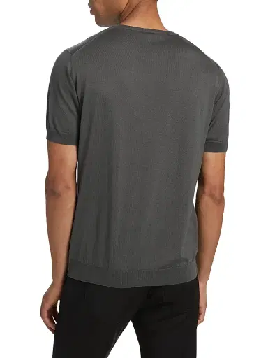 Giorgio Armani Men's Cotton-Silk Short-Sleeve Sweater - Grey - Size 40 | Thumbnail 5