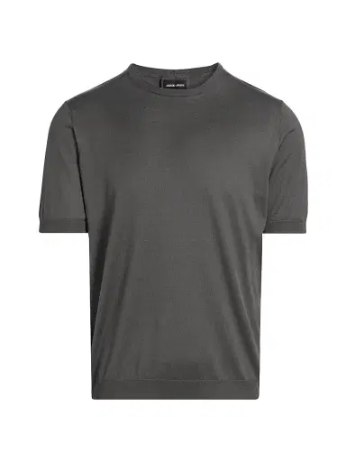 Giorgio Armani Men's Cotton-Silk Short-Sleeve Sweater - Grey - Size 40 | Thumbnail 1