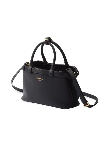 Prada Women's Buckle Small Leather Top Handle Bag with Double Belt - Black | Thumbnail 3