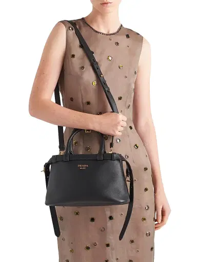Prada Women's Buckle Small Leather Top Handle Bag with Double Belt - Black | Thumbnail 8