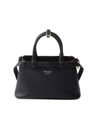 Prada Women's Buckle Small Leather Top Handle Bag with Double Belt - Black | Thumbnail 1