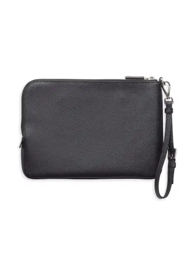 Prada Men's Saffiano Leather Pouch - Black | Thumbnail 2 Prada Men's Saffiano Leather Pouch - Black | Thumbnail 2