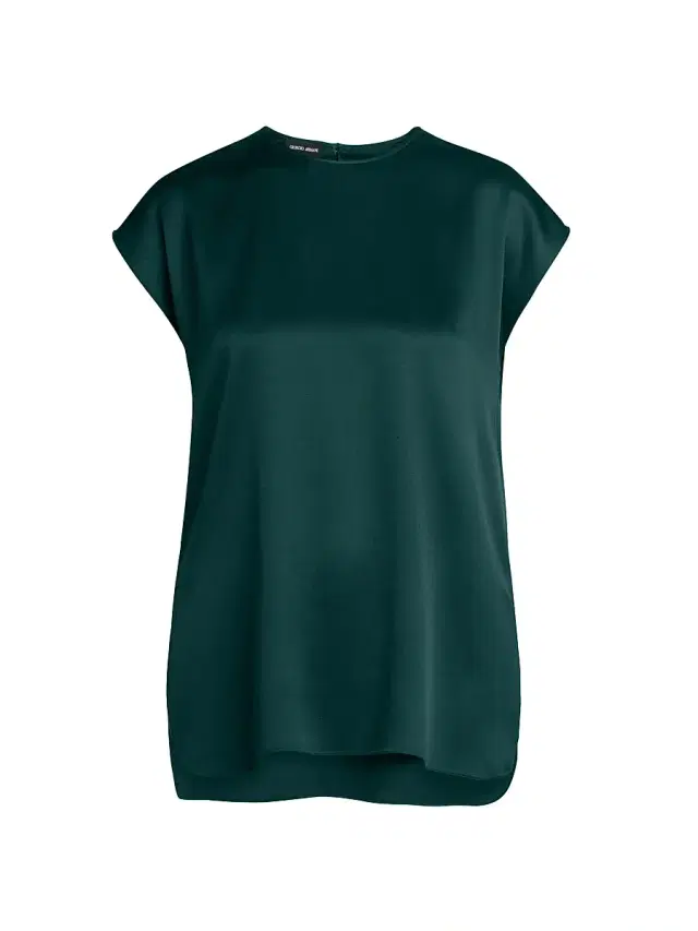 Women's Silk Satin Cap-Sleeve Top - Forest