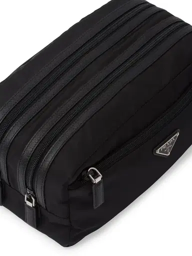 Prada Re-Nylon and Saffiano Leather Travel Pouch - Black | Thumbnail 5