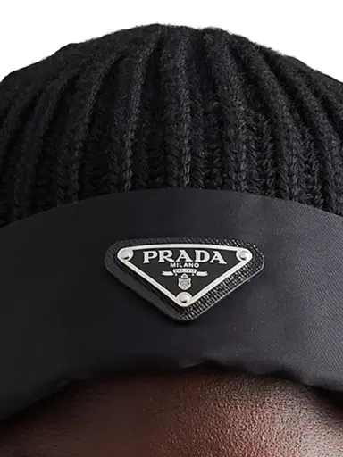 Prada Men's Re-Nylon Gabardine And Wool Cap - Black | Thumbnail 1 Prada Men's Re-Nylon Gabardine And Wool Cap - Black | Thumbnail 1