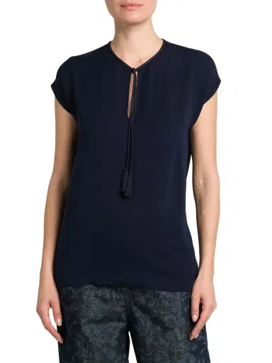 Giorgio Armani Women's Silk Georgette Keyhole Blouse - Galaxy Blue | Thumbnail 2 Giorgio Armani Women's Silk Georgette Keyhole Blouse - Galaxy Blue | Thumbnail 2