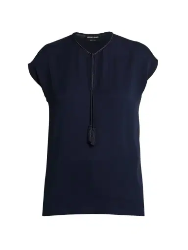 Giorgio Armani Women's Silk Georgette Keyhole Blouse - Galaxy Blue | Thumbnail 6 Giorgio Armani Women's Silk Georgette Keyhole Blouse - Galaxy Blue | Thumbnail 6