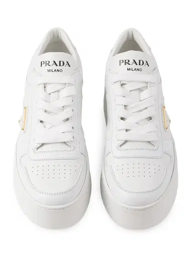 Prada Women's Downtown Bold Leather Sneakers - White | Thumbnail 2