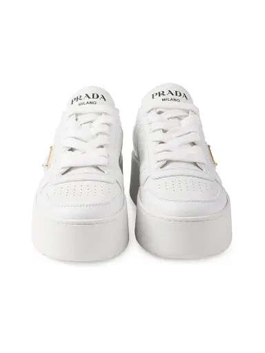 Prada Women's Downtown Bold Leather Sneakers - White | Thumbnail 5