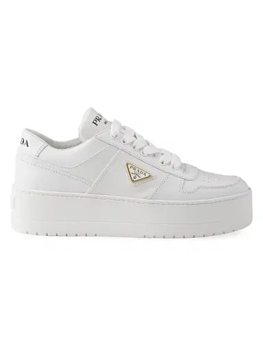 Prada Women's Downtown Bold Leather Sneakers - White | Thumbnail 1