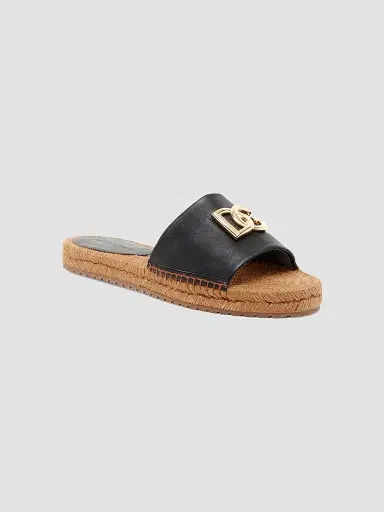 Dolce & Gabbana Women's Logo Leather Flat Espadrille Sandals - Nero - Size 11 | Thumbnail 2 Dolce & Gabbana Women's Logo Leather Flat Espadrille Sandals - Nero - Size 11 | Thumbnail 2