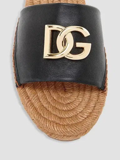 Dolce & Gabbana Women's Logo Leather Flat Espadrille Sandals - Nero - Size 11 | Thumbnail 4 Dolce & Gabbana Women's Logo Leather Flat Espadrille Sandals - Nero - Size 11 | Thumbnail 4