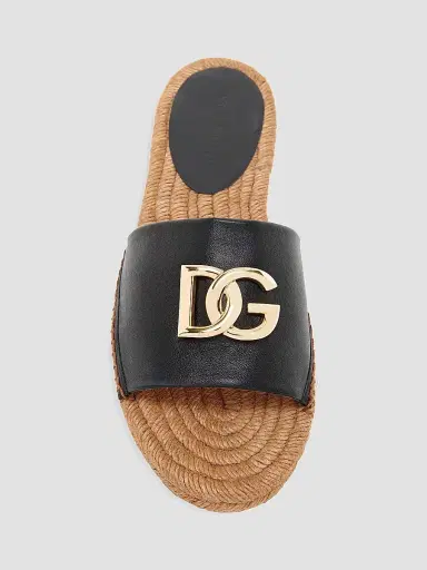 Dolce & Gabbana Women's Logo Leather Flat Espadrille Sandals - Nero - Size 11 | Thumbnail 5 Dolce & Gabbana Women's Logo Leather Flat Espadrille Sandals - Nero - Size 11 | Thumbnail 5