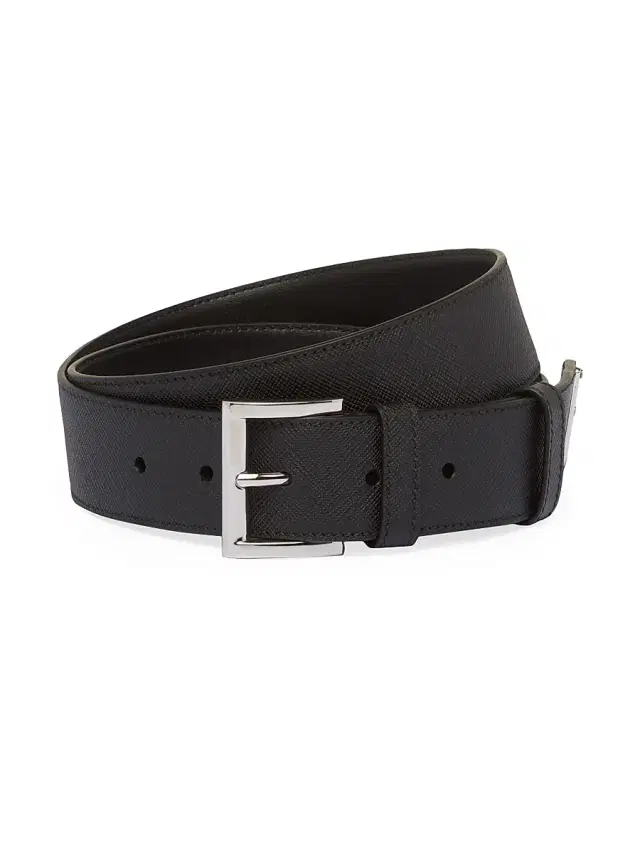 Men's Saffiano Leather Belt - Black
