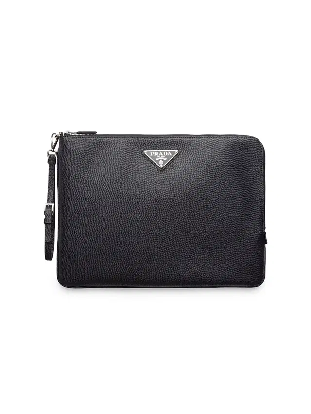 Men's  Saffiano Leather Pouch - Black