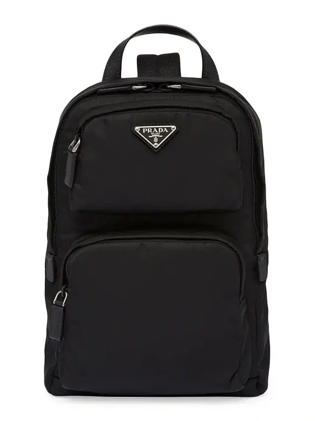 Men's Re-Nylon And Saffiano Leather Backpack - Black