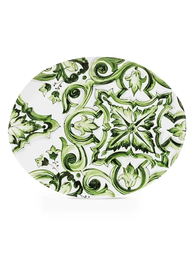 Dolce & Gabbana Blue Mediterraneo Fiore Medium Oval Serving Plate - Green